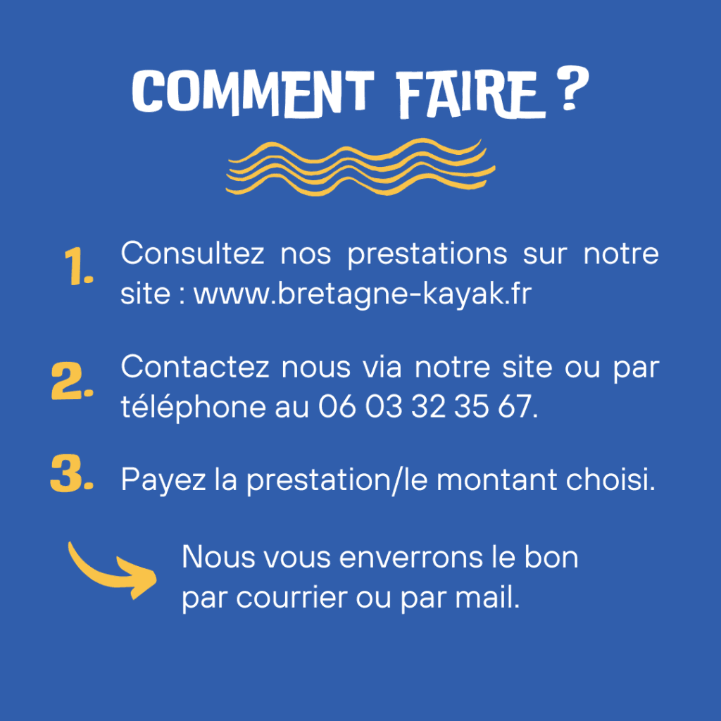 Liste étapes achat bons cadeaux Varec'h Kayak