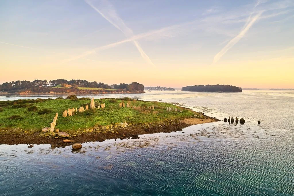 Photographie aérienne du cromlech d'Er Lannic