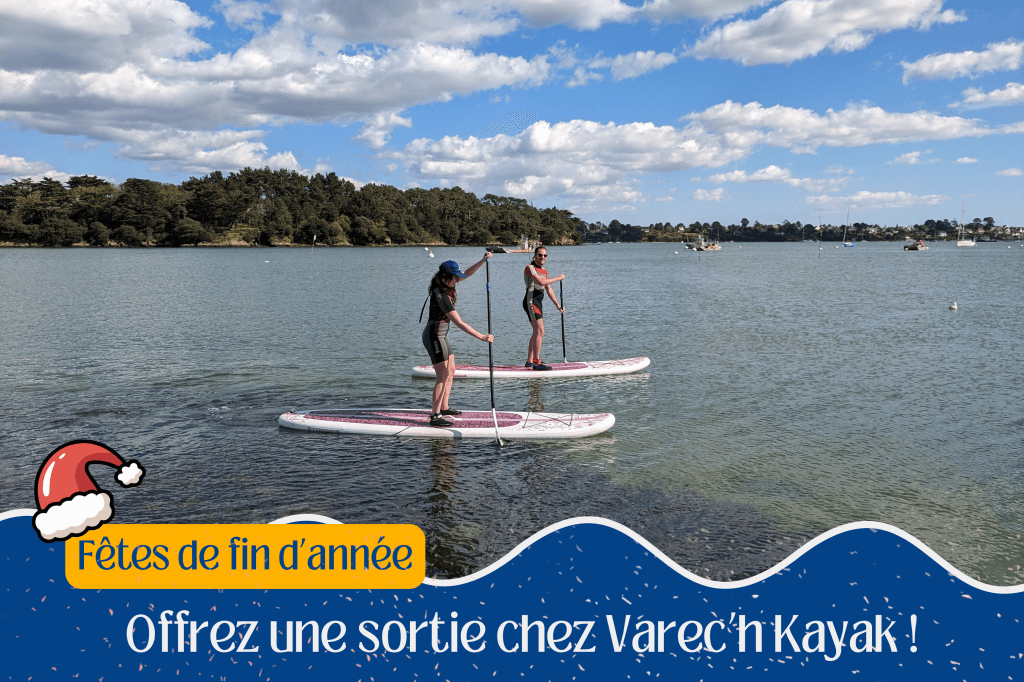 Photo de deux pratiquants en stand-up paddle dans le Golfe du Morbihan.