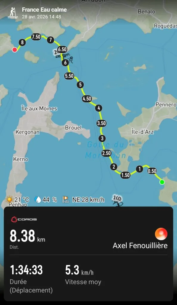 Trace GPS Ilur à Varec'h kayak Golfe du Morbihan